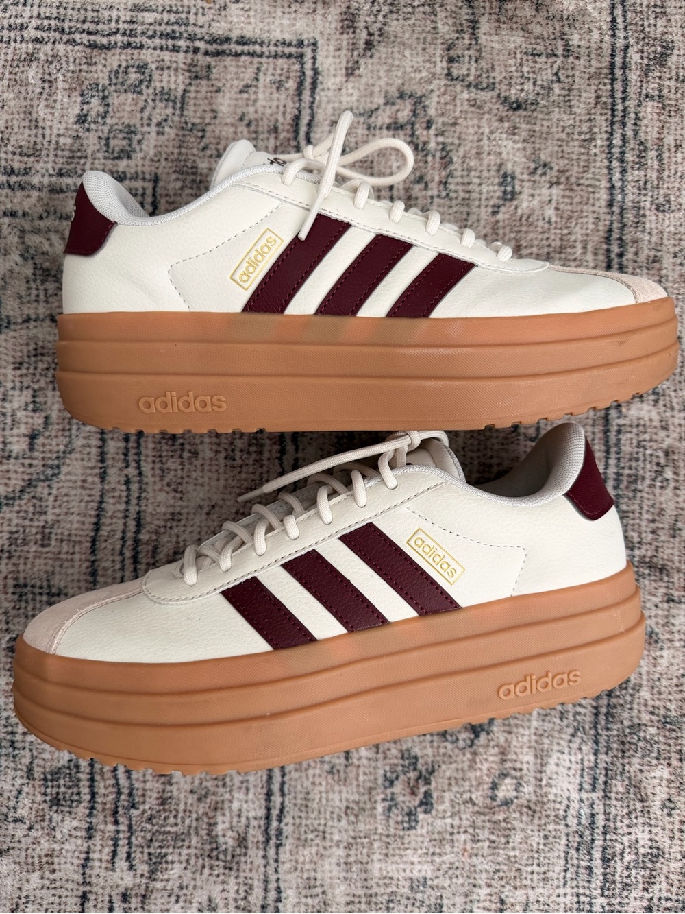 Adidas Womens Vl Court Bold Sneaker Cream & Burgundy Platform Sneakers